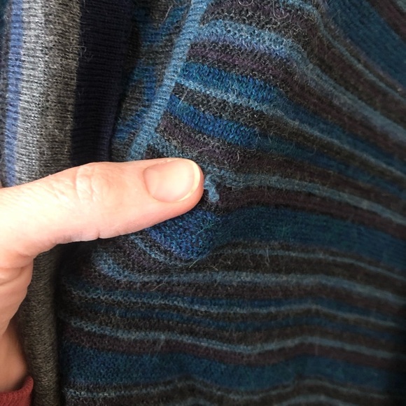 Overland Alpaca Aztec Striped Blue Open Front Ponch Cardigan - Size Large/XLarge - Picture 7 of 7